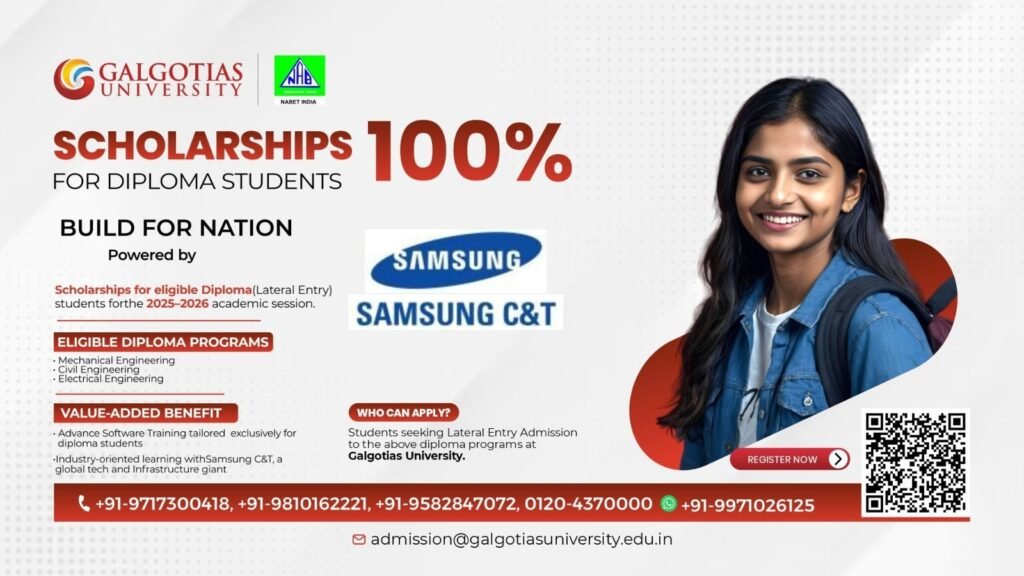 Galgotias University Collaborates with Samsung C&T and Nabet India to Offer 100% Scholarships for Diploma Lateral Entry Students