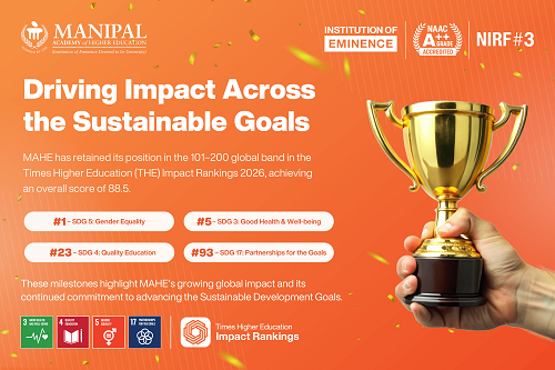 MAHE Achieves Top Global Rankings in THE Impact Rankings 2026, Secures World No. 1 Position for SDG 5